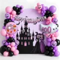Halloween rosa lila Ballonbogen Set mit Schloss und Hexe Hintergrund Party Deko - Halloween Set 21684