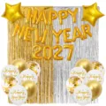 Neujahrs-Party-Dekorationsset mit Gold-Silber-Folienfransen und Folienballons für Feiern. - Neujahrs-Set
