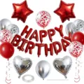 Birthday party balloons set red silver star heart foil latex confetti balloons decor supplies - Red and Silver Birthday Set