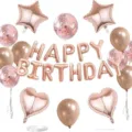 Rose gold happy birthday balloon set with foil stars hearts and confetti balloons for party decor. - Rose Gold Birthday Set