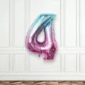 Gradient blue pink number 4 foil balloon for birthday party wedding decoration 32 inch. - Number 4