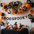 Halloween party decoration set with bat foil balloons, orange black balloons and banner. - Halloween Black Orange Bat Balloon Set