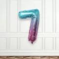 Blue purple gradient number 7 foil balloon for birthday party decorations and celebrations. - Number 7