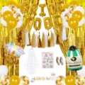 Bachelorette party decoration set with gold fringe curtain, bride to be balloons and veil. - Gold Set