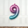 32-Inch Number 9 Foil Balloon Pink Blue Gradient Starry Sky Party Wedding Decoration - Number 9