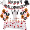 Set decorazione festa di Halloween con banner, palloncini teschio paurosi e tovaglia insanguinata - Set Tovaglia con Impronta di Mano Sanguinosa di Halloween 1