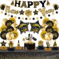 Set di decorazioni per feste di Capodanno con palloncini neri e oro per celebrazione. - Set di Palloncini Ornamento Palla Nido d'Ape Striscione Stella Nero Oro