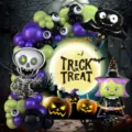 Halloween balloon arch kit with skeleton bat witch foil balloons for holiday party decor! - Halloween Purple Green Skeleton Witch Set