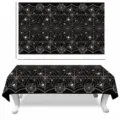 Mantel de telaraña de Halloween PVC desechable decoración de mesa de fiesta espeluznante - Mantel Negro de Araña de Halloween