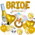 Bachelorette party balloon set with BRIDE letters, ring, heart and confetti balloons. - Gold Set