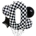 40 inch black white checkered racing birthday party foil balloons 5 piece decoration set. - Black and White Racing 5-Piece Set 0