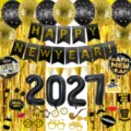 Neujahr Party Dekoration Set mit schwarz goldenen Ballons 2027 Banner Foto Requisiten. - Schwarz Gold Neujahr 2027 Schwarz Fischschwanz Banner Ballon Set