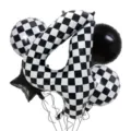 Set di palloncini per compleanno a scacchi bianco e nero da 40 pollici per festa. - Set da 5 Pezzi da Corsa Nero e Bianco 4