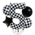 40 inch black and white checkered racing number 5 foil balloon set for birthday party decorations - Black and White Racing 5-Piece Set 5