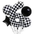Black and White Checkered Number 6 Foil Balloon Set Racing Birthday Party Decorations - Black and White Racing 5-Piece Set 6