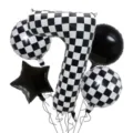 40 Inch Black White Checkered Racing Number 7 Balloon Set 5Pcs Birthday Party Decor - Black and White Racing 5-Piece Set 7