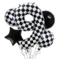 40-inch black white checkered racing birthday balloon set 5 pcs party decor - Black and White Racing 5-Piece Set 9