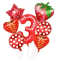 Set di palloncini in alluminio fragola rossa con palloncino numero 3 per feste di compleanno. - Set Frutta Fragola Numero 3