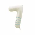 32-inch cream white number 7 foil balloon with blue wavy lines for birthday party decor. - Number 7