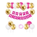 Complete birthday party decoration set with gold, white and pink balloons plus banner. - Pink Gold and White