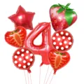 Set di palloncini in alluminio numero 4 rosso e fragola per decorazioni festa di compleanno. - Set Frutta Fragola Numero 4