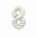 32 inch cream white number 8 foil balloon with blue wave pattern for party decoration event. - Number 8