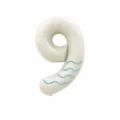 32 inch off-white number 9 foil balloon with blue wavy lines for party decoration. - Number 9
