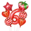 Red strawberry number 6 foil balloons set for birthday party decoration, cute helium balloons. - Strawberry Fruit Number Set 6