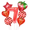 Strawberry number 7 foil balloons set for birthday party decorations and festive event layouts. - Strawberry Fruit Number Set 7