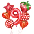 Birthday strawberry foil balloon set number 9 party decoration cute red balloons for kids - Strawberry Fruit Number Set 9
