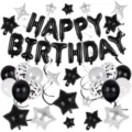 Black silver birthday balloon set with foil letter happy birthday and star confetti balloons. - Black Birthday Set