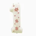 Dettaglio in primo piano del palloncino in foglia color crema con stampa floreale rosa. - 32 Pollici Bianco Latte Floreale Numero 1