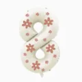 Number 8 foil balloon with pink flower print for birthday party and photo decoration detail. - 32 Inch Milky White Floral Number 8