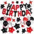Red black birthday party balloon set with foil letter balloons stars latex balloons decor. - Black and Red Birthday Party Set