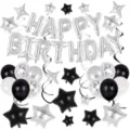 Birthday balloon set with silver letter foil balloons, black and silver star balloons for party. - Silver Black Birthday Set