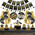 Set di Decorazioni per Palloncini per Festa di Capodanno Palloncini in Alluminio Nero Oro - Set di Palloncini Ornamento Palla Nido d'Ape Striscione Coda di Pesce Capodanno Nero Oro