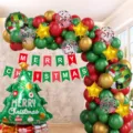 Weihnachts Ballon Set mit grünen Latexballons, Foliensternen und Tannenbaum Dekoration. - Weihnachten Set 6373