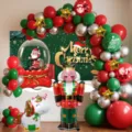 Weihnachten Ballonbogen Set mit grüne rote Luftballons Nussknacker und Einhorn Folienballons. - Rot Grün Gold Weihnachten Set 2639
