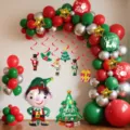 Weihnachts Ballonbogen Set mit roten gruenen Latexballons und Sternfolienballons fuer Party - Rot Grün Gold Weihnachten Set 2640