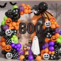 Halloween balloon arch kit with orange black purple latex balloons and 16 inch BOO foil balloons - Halloween Black Purple Orange Spider Balloon Set