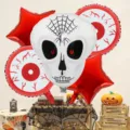 Set 5 temachion ballonion Halloween me schedio krania kai matia gia parti deko - Σετ 5 Τεμαχίων Halloween 16445