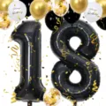 Set di palloncini neri numero 18 da 40 pollici con coriandoli dorati per decorazioni di compleanno. - Numero 18 Set