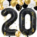 Set di palloncini in alluminio nero numero 20 da 40 pollici con coriandoli dorati per feste - Set Numero 20