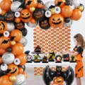 Halloween balloon arch kit with spooky jack-o-lantern balloons and table centerpieces for party decor - Halloween Pumpkin Bat Set