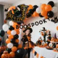 Halloween party decoration balloon set with orange black white latex balloons and bat foil balloon for festive holiday events. - Halloween Black Orange Bat Balloon Chain Set