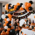 Halloween party decoration balloon arch set with banner and witch hat for holiday events. - Halloween Black Orange Witch Hat Balloon Chain Set