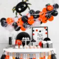 Halloween balloon arch kit with spider and pumpkin foil balloons for spooky party decor. - Halloween Black and Orange Balloon Chain 5