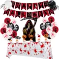 Halloween feest decoratie set ballonnen banner bloedig tafelkleed eng spook festival rekwisieten - Halloween Zwart en Rood Vissenstaart Vlaggenlijn Set 2