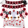 Halloween feest decoratie set met bloedige handafdruk ballonnen banner geest en tafelkleed - Halloween Zwart en Rood Vissenstaart Vlaggenlijn Set 1