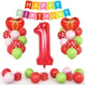 Set di palloncini per festa di 1 compleanno con grande numero uno e palloncini in alluminio. - Set di Palloncini di Compleanno Digitale 1 Anno / Rosso